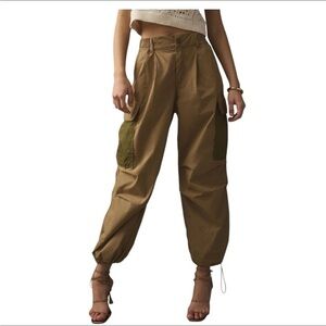 Anthropologie Tan and Green Cargo Pants with Reinforced Knees